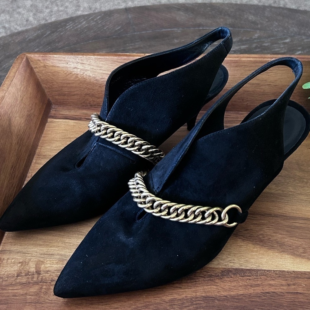 Burberry Black Suede Onwen Slingback Pumps Heels | Size 38.5 | 8.5 US Italian - Picture 12 of 12